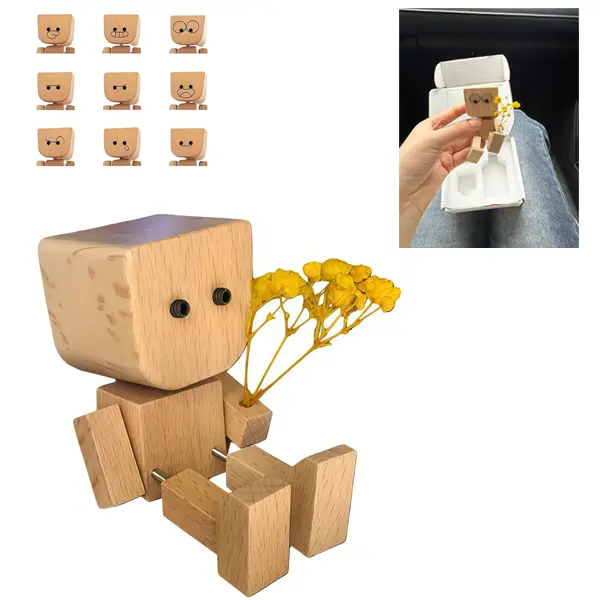 Multifunctional DIY Wooden Figure with 12 Magnetic Expressions - Aesthetic Automotive Decor, Car Interior Accessory, Office Desktop Ornament, Birthday Gift for Car Enthusiasts, Aesthetic Car Accessory, Automotive Decorative Accessories