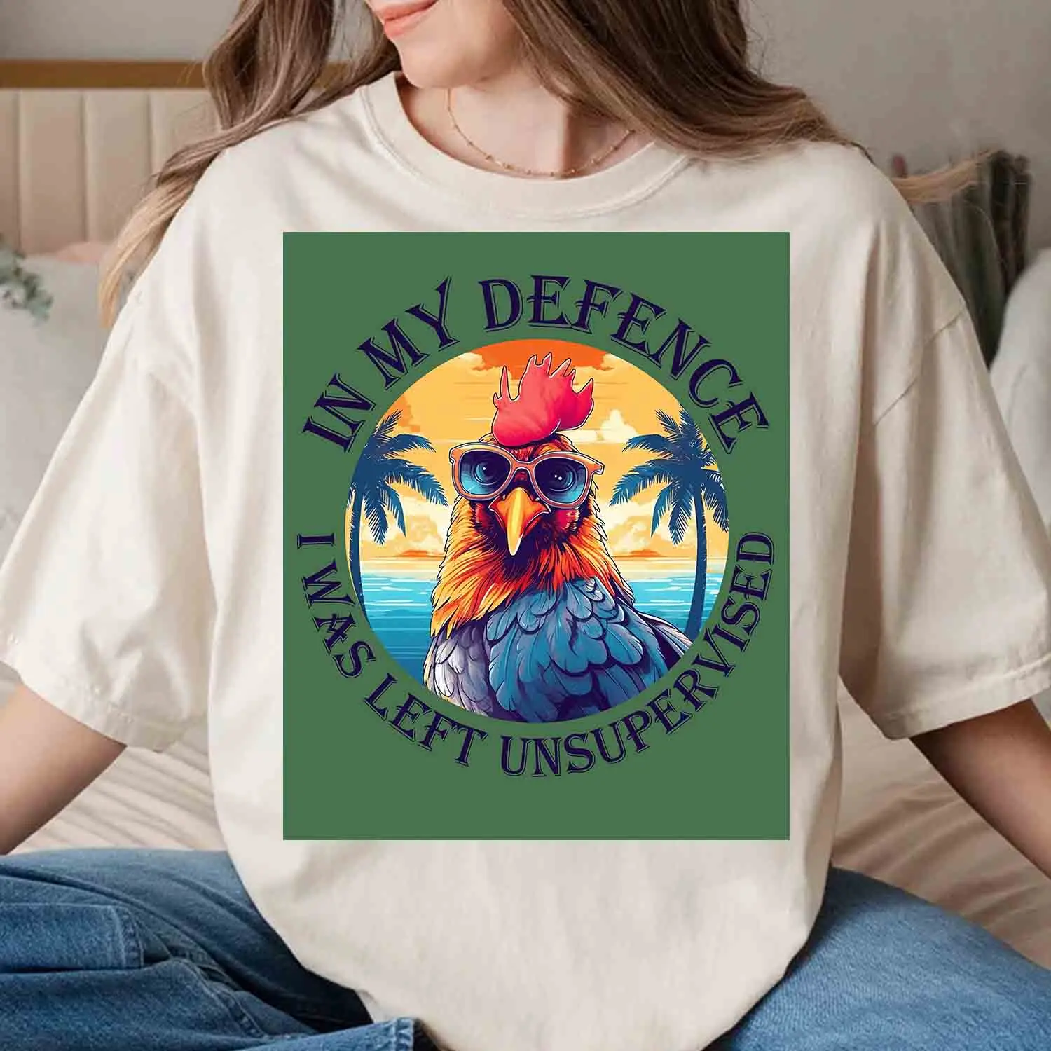 [Spicy Statement] Bold Graphic Tee featuring a sassy retro chicken print. Perfect casual outfit topper with a touch of attitude!
