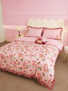 Strawberry Shortcake Bedding Set - Adorable Room, Girl Room Decor for Strawberry Lovers, with Cartoon Figure, Gingham Ruffle Trim