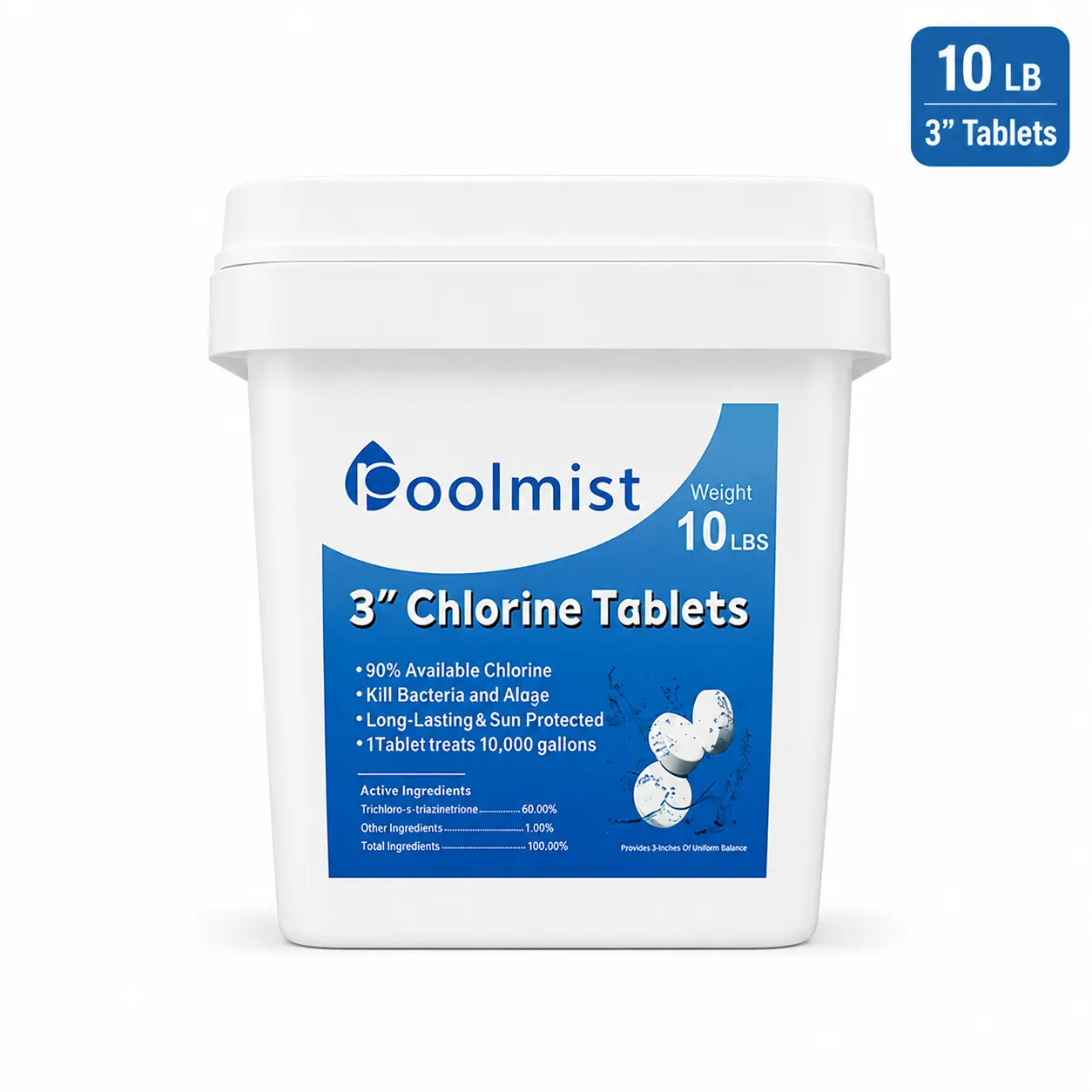 3-Inch Jumbo Water Purifying Tablets Bulk Supply, 10 lbs High-Capacity Multi-Action Tabs for All-Purpose Water Quality Enhancement & Clarification, Professional Long-Lasting Water Care Bucket