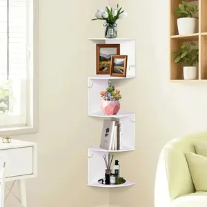 Corner Shelf Wall Mount, 5 Tier Corner Bookshelf, Floating Display Shelves for Home, Living Room, Bedroom, Office, Bathroom, Small Spaces Decorations, 7.87 X 7.87 X 33.46 INCHES (White)