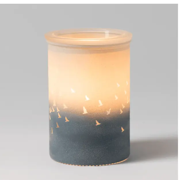 Scentsy Coastal Tranquility Warmer 25W Glass Ombre Gradient with Bird Silhouettes 6" Tall Illuminated Fragrance Diffuser