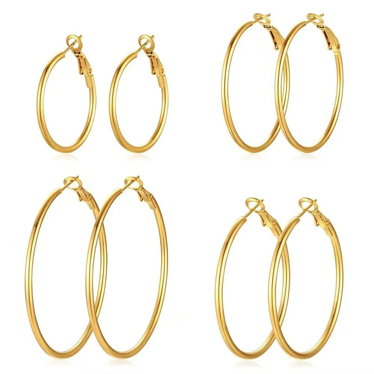 4 Pairs 14K Gold Plated Hoop Earrings for Women, Thin Round Hoops in Mixed Sizes With Hinged Clasps，Gold Jewelry, Accessories,summerwins