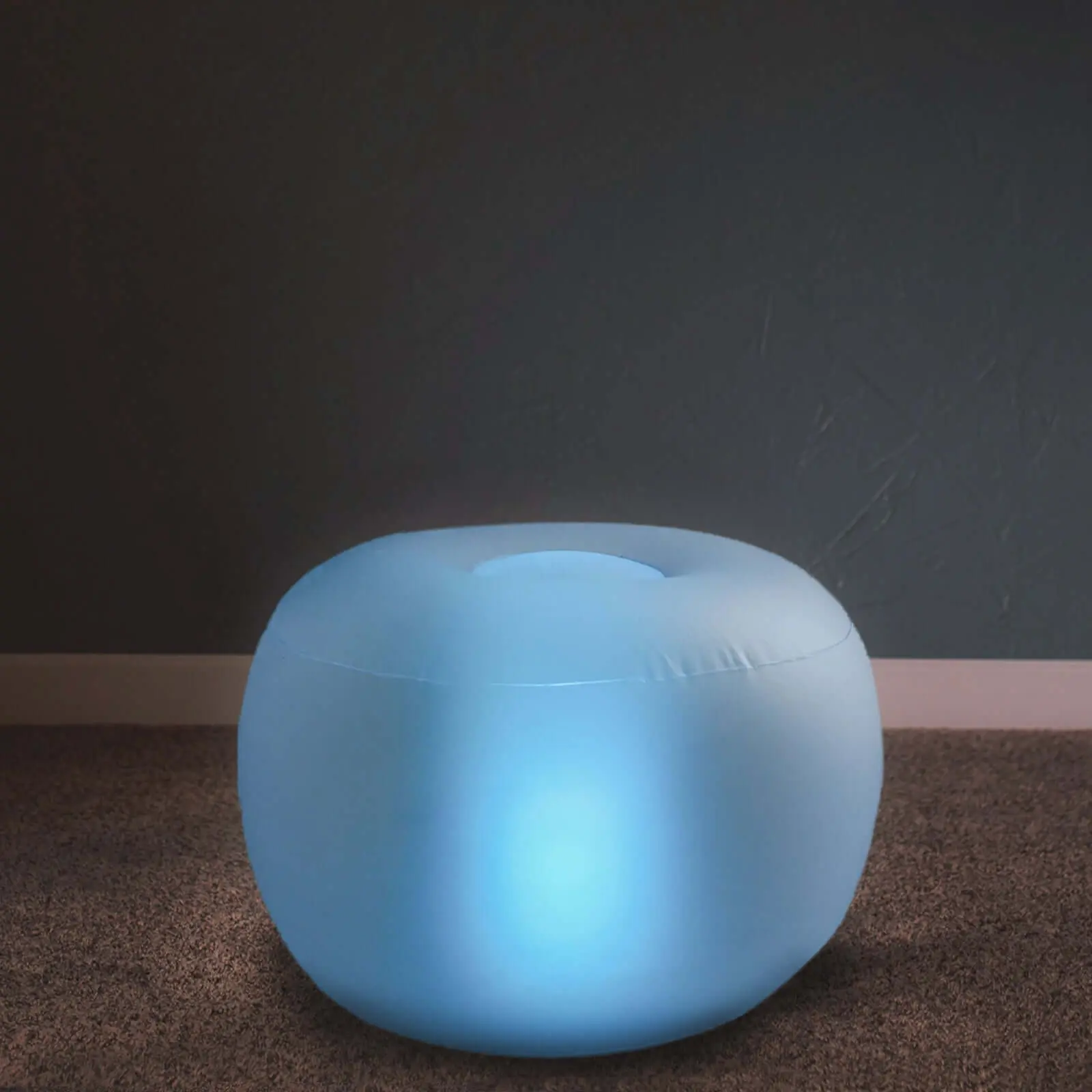 22" Color Changing LED Light Up Inflatable Floor Pouf Ottoman, Waterproof, Remote-Controlled, Battery-Operated Indoor Stool Furniture, Living Room Furniture, Portable Stool