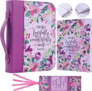 Bible Covers for Women, Leather Bible Case Set with Notebook and Bookmark Christmas Gift for Mother
