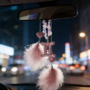 12 Zodiac Full Drill Car Hanging Ornament, Car Interior Accessory, Luxurious Sparkle Design, Rearview Mirror Decoration for Women, Car Interior Atmosphere Enhancer, Car Accessories, Boujee Car Accessories