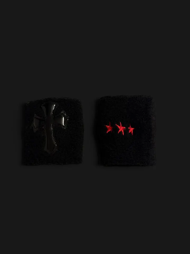 ✮ CHROME WRISTBANDS | BLACK CROSS ON BLACK