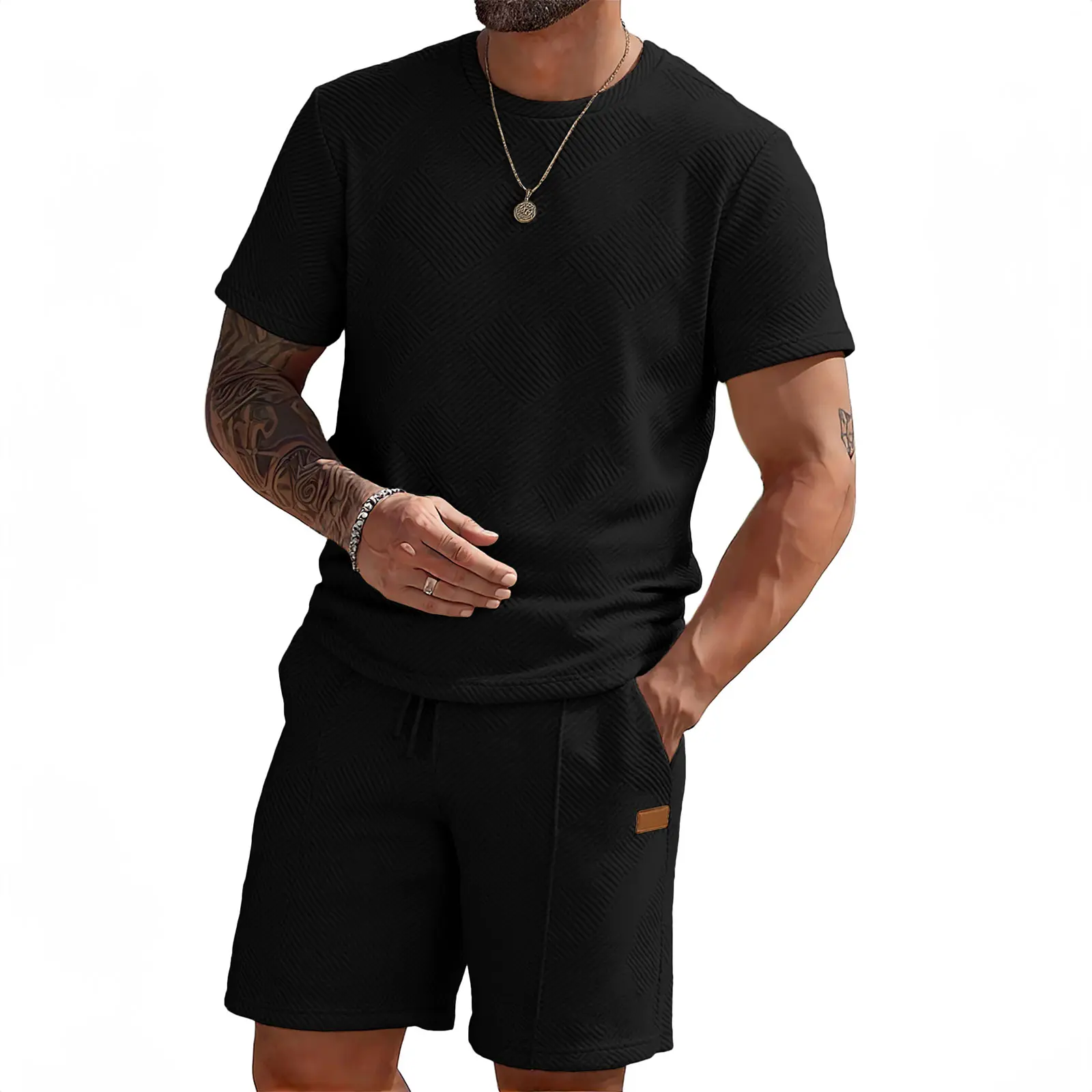 JMIERR Men's 2 Piece Outfit Anti-wrinkle T Shirts and Shorts Summer Beach Vacation Lounge Workout Pajamas Short Sleeve Sets