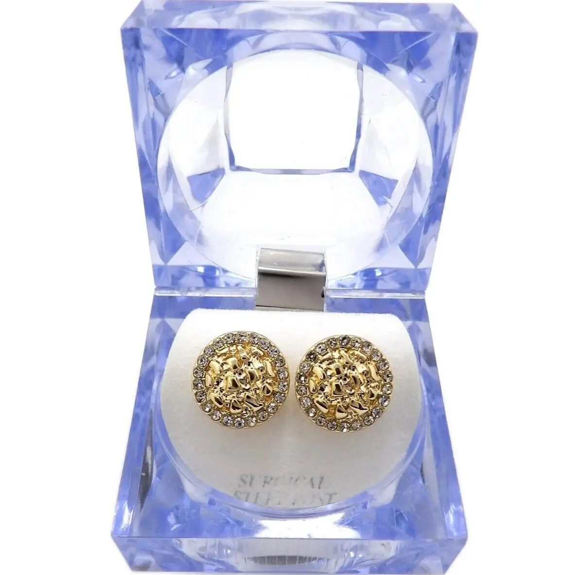 MaxBling81 Magnetic Gold Nugget Earrings, Unisex Hip Hop Style Cubic Zirconia Studs with Cookie Texture, Gold-Plated, Non-Piercing, Case Included, Gold Earrings