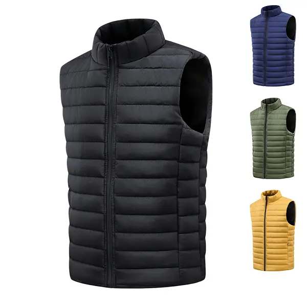 Men’s winter solid-color stand-collar lightweight vest, a warm sleeveless top suitable for commuting, layering, outdoor leisure, and everyday wear.