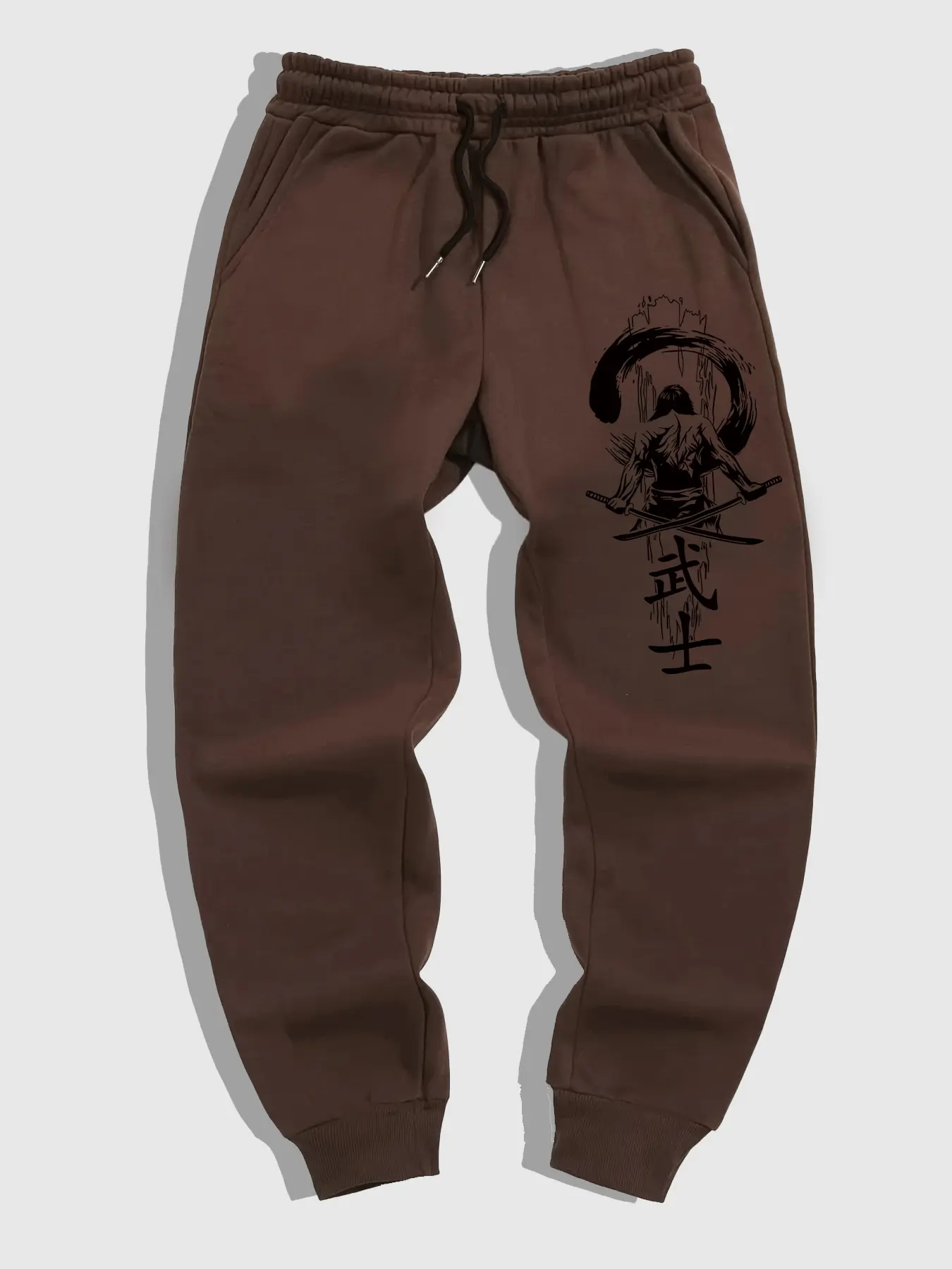 Original Japanese Samurai Print Men's Casual Sports Jogging Pants, Fitted Design for Spring & Fall, Comfortable Moderate Thickness Wear
