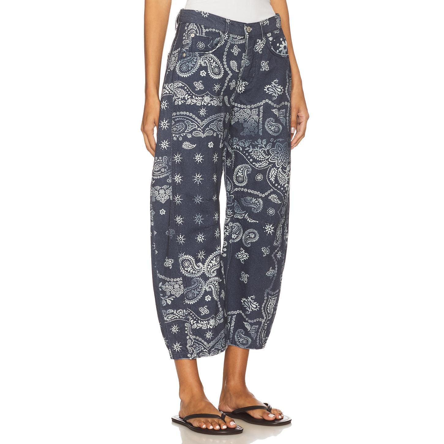 Free People x We The Free Good Luck Printed Mid Rise Barrel In Brown