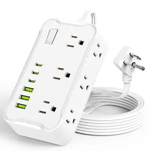 6.5FT/10FT/15FT extension line power board, 1pc 12-in-1 power board/power socket/power strip, 6 AC sockets, maximum power of 1250.W, 10A, 3 USB 3Type-C, suitable for home, office, travel and computer.