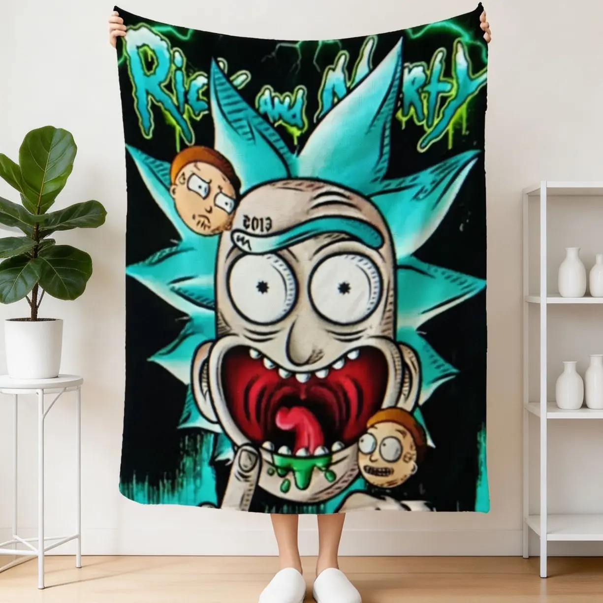 Rick and Morty Flannel Blanket, Super Soft Cozy Throw for Adults & Kids, Plush Sofa Bed Travel Blanket, Rick’s Face Gift