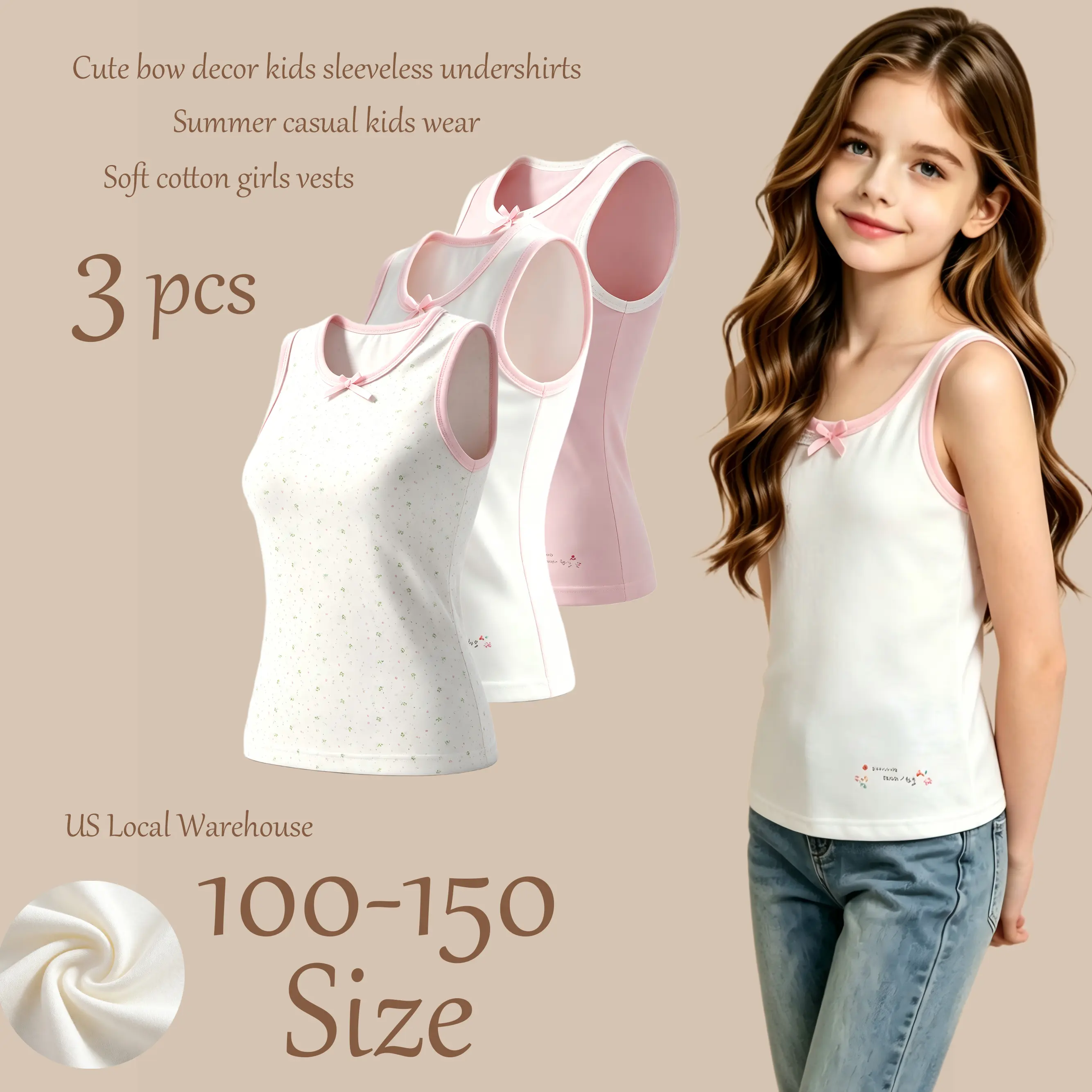 3-piece set of girls' and children's tank tops for summer comfort, with inner and outer straps and sleeveless vests，for cute girly stuff Camis Button Closure Tank Button Front Tank Casual Soft Panties Pastel Underwear Underwear Sets