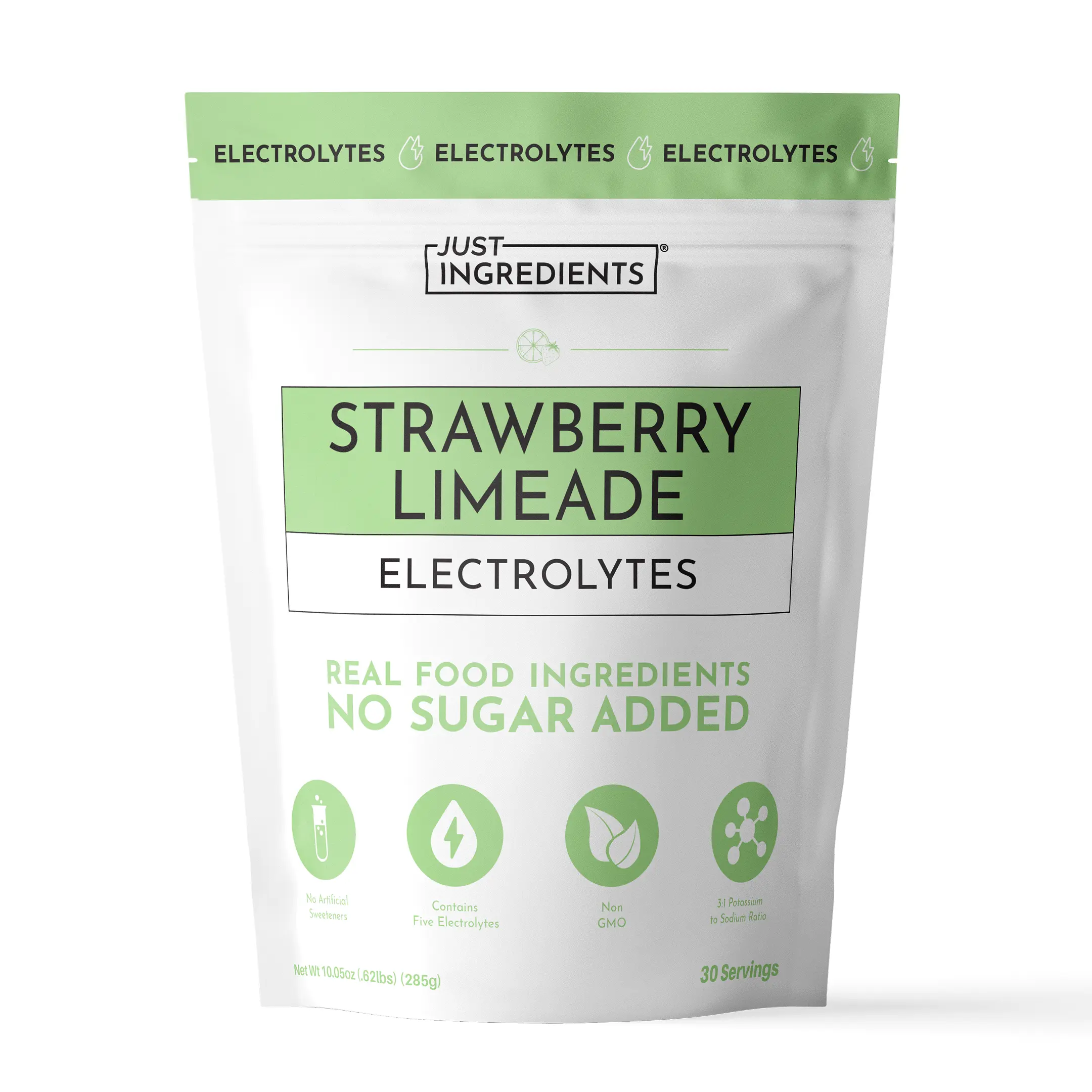 Just Ingredients Strawberry Limeade Electrolytes  – 30 Serving Bag – Real Food Ingredient Hydration Drink Mix with Essential Minerals – Remineralizing Formula – No Sugar Added – Energy & Cramp Support – Vegan, Non-GMO
