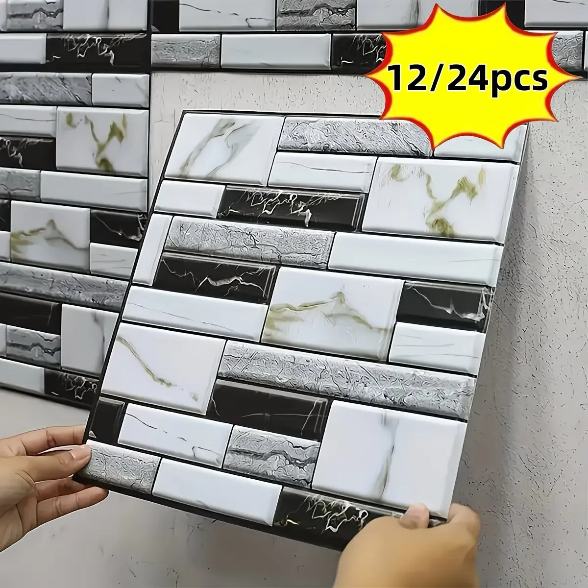 12/24 Piece Brick Pattern Wall Stickers, Wall Stickers Decorations, PVC Decals, 30cm x 30cm Foam Board, Waterproof Self-adhesive, Easy to y, Cleanable and Cuttable, Suitable for Kitchen, Living Room, Bathroom, Home Decor