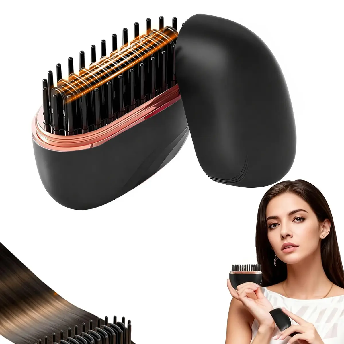 Mini Cordless Hair Straightener Comb - Rechargeable USB- Portable Hot Comb, 3 Temperature Settings, Smoothing, Instant Straightening, Fast Styling for Straight Hair, Travel-Friendly