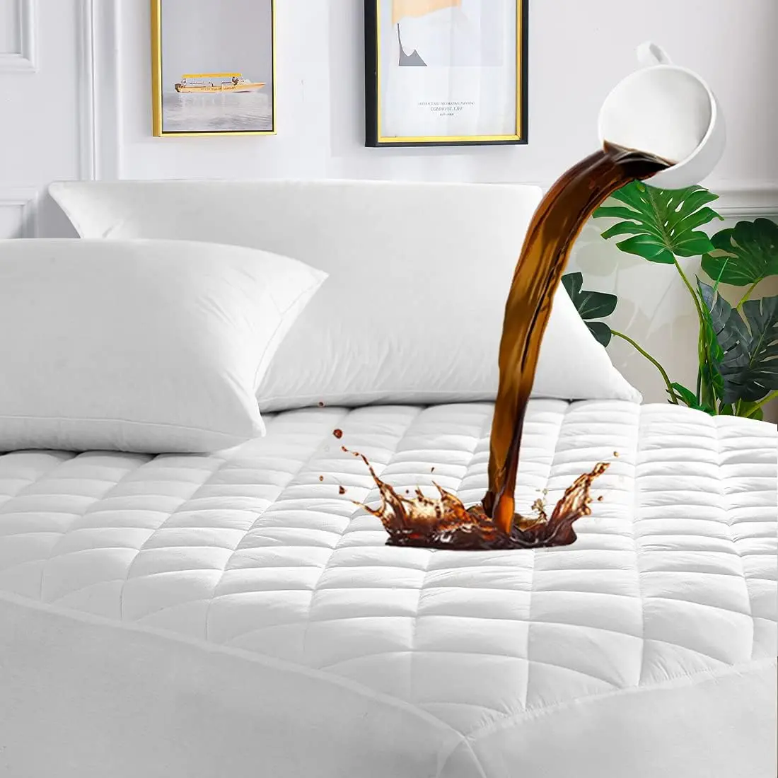 Waterproof Mattress Protector -Upto 16 Inches Deep Pocket Quilted Mattress Cover -Elastic Fitted Mattress Topper For Noiseless Bedding