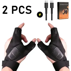 Ultra-Bright Rechargeable LED Flashlight Gloves | Hands-Free Precision Lighting for Mechanics & DIY | High-Tech Night Work Gear- With Charging Cable for Night Work and Camping - Elastic Fabric, Comfortable Fit, Unique Flashlight Design