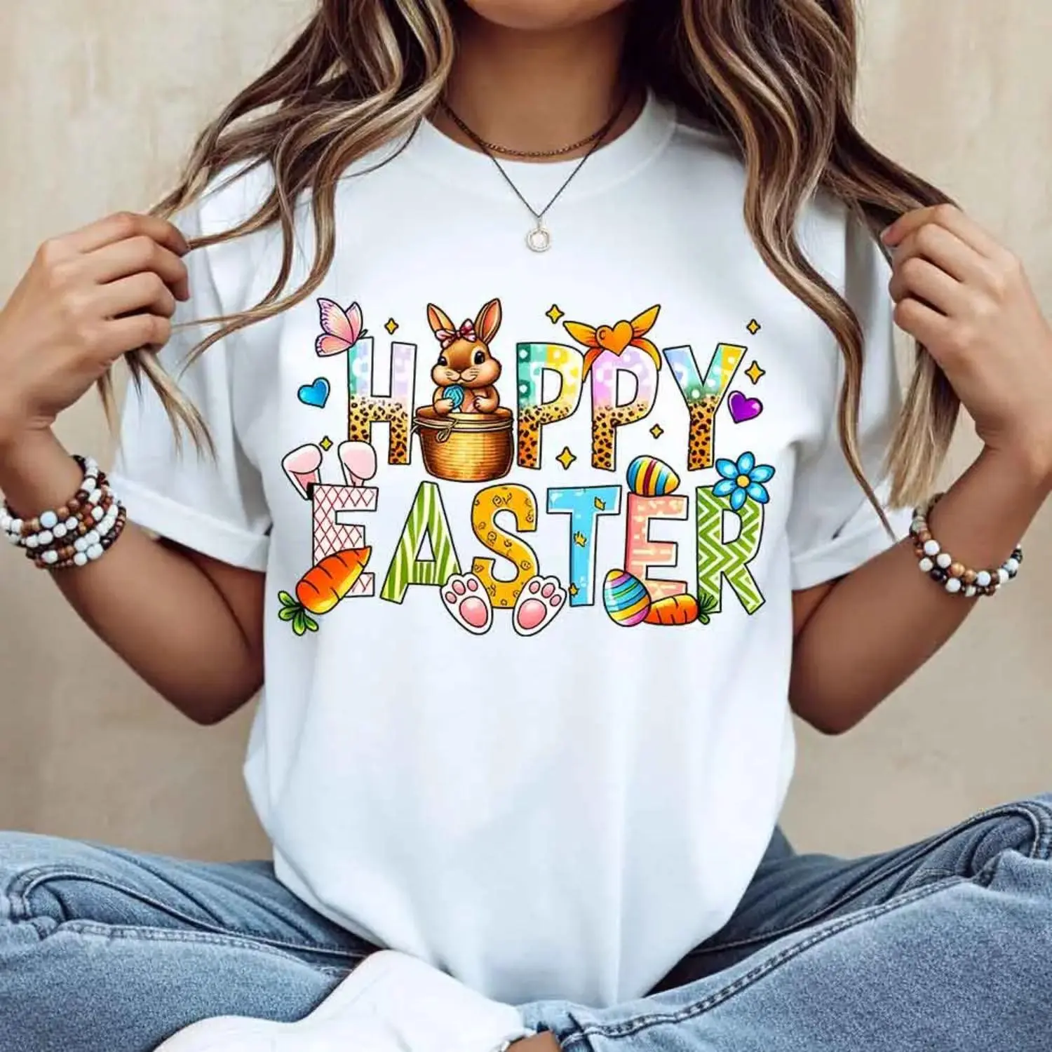Happy Easter Bunny Carrot Egg Spring Graphic Independence Day Summer Unisex Crew Neck Short Sleeve Tee, Light Soft Relax Casual Daily Top, Spring Easter Holiday Party Vacation Novelty Gift Apparel For Men Women Easter Lovers