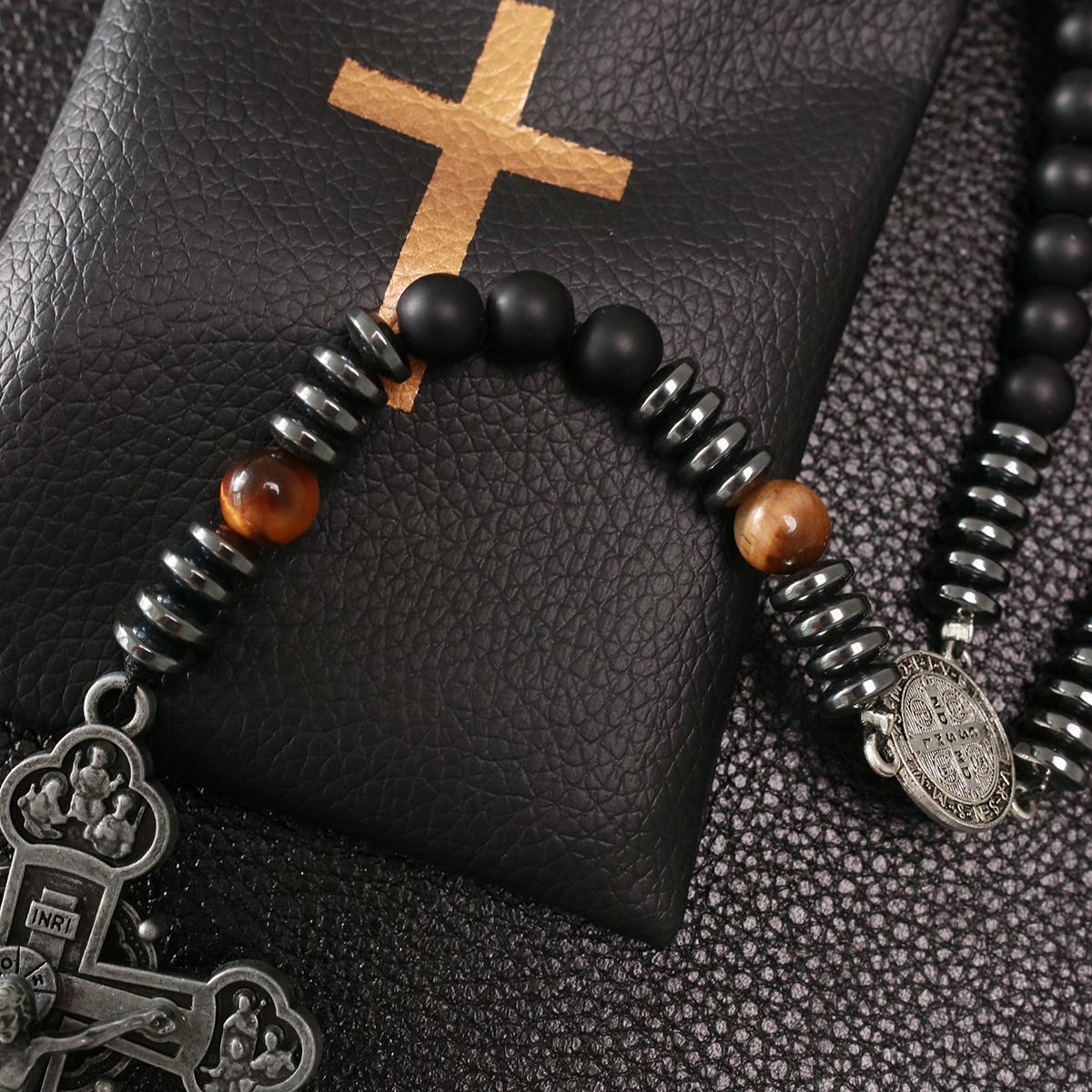 Large Heavy Rosary,rosary beads catholic for men,black rosary Necklace for men and women with medal & cross,black beads with St.Benedict  osarios catolicos Cross Necklace Catholic Gifts