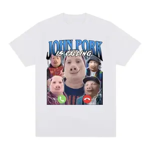 Funny John Pork Is Calling Women T-Shirt Humor Pig Meme Design Graphic T Shirt Fashion Hip Hop Short Sleeve Fashion T-shirts
