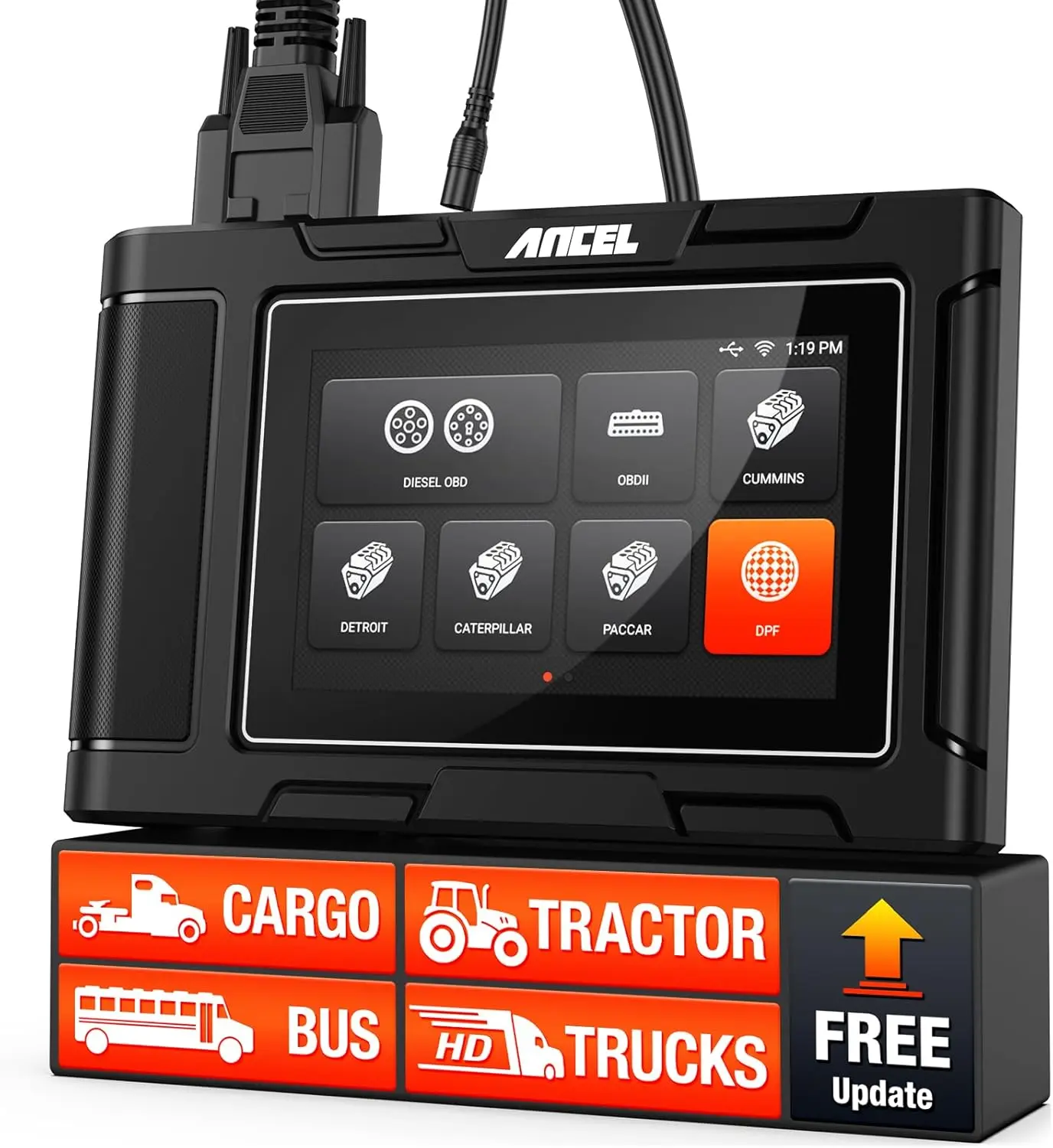 ANCEL HD3400 PRO Heavy Duty Truck Scanner DPF Regen Scanner for Cummins/Detroit Caterpillar/Paccar/Volvo/Mack International Engines, 2-in-1 Diesel Truck Car All System Diagnostic Tool HDOBD Code Reader