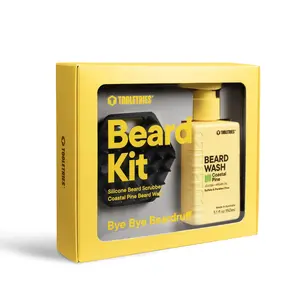 TOOLETRIES Men's Beard Kit - Silicone Beard Scrubber & Hydrating Wash with Coastal Pine Scent, Facial Hair Exfoliator for Men, Deep Cleans & Exfoliates Skin, Removes Beardruff