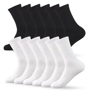 12 Pairs Unisex Cushion Crew Socks Cotton Blend Athletic Sports Workout Running Cushioned Socks Comfort Cozy Sweat-absorbing Anti-Slip Comfy Value Pack