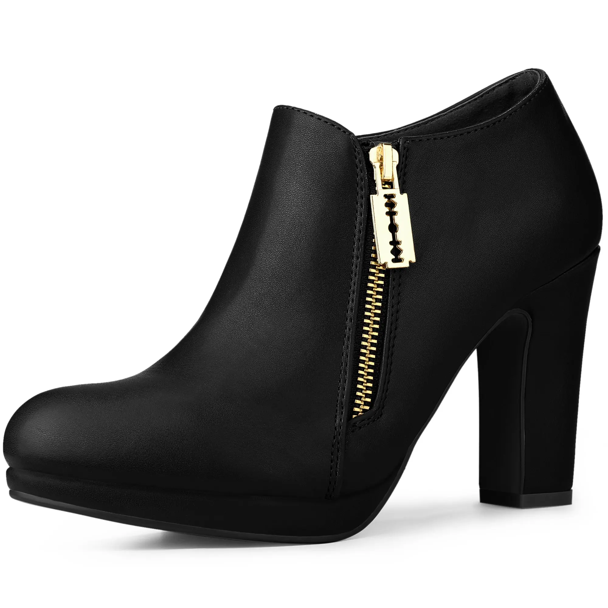 BLISSFUL STEP Women's Platform Round Toe Chunky Heels Ankle Booties