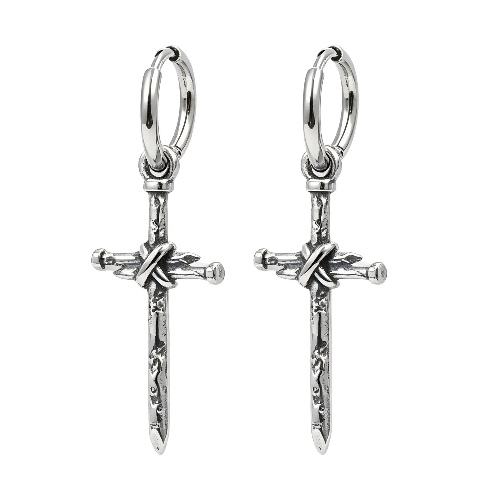 OIDEA Gothic Cross Drop Dangle Earrings - Vintage Antique Finish Tarnish-Free Stainless Steel Men's Earrings, One Size Unisex for Everyday & Religious Wear