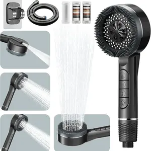 Four-setting push-button showerhead, handheld shower, and massage spray nozzle; an easy-to-install, high-pressure shower set suitable for bathrooms.