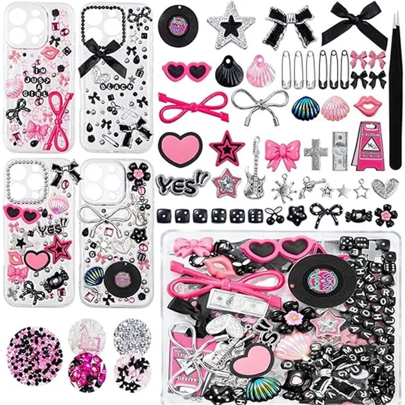 Junk case charms,junk case Kit for Customizing Diy Cases,With Cute Bow,Flatback Pearls,Letter Beads, Aesthetic Big Decor for Personalization