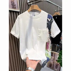 American Casual Niche Design Short Sleeve Men's Summer Patchwork Color Block High-end Loose Fit Ins T-shirt Men's Half Sleeve