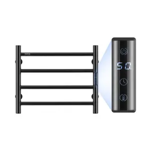 VEVOR 4 Bars Towel Warmer Rack, Wall Mounted Heated Towel Rack for Bathroom, IPX5 Waterpoof Towel Heater Rack with Timer LED Display Screen, 5 Levels Adjustable Temperature Towel Heater, Black