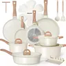 【Limited-Time Sale】USELUCK 22-Pc Non-Stick Ceramic Pots and Pans Set, Cream White Granite Finish, Induction-Safe Multi-Size Round Pans with Glass Lids, PFOA/PFOS-Free, Crepe-Ready, Food-Safe, Easy-Clean Kitchen Accessories,familyfun