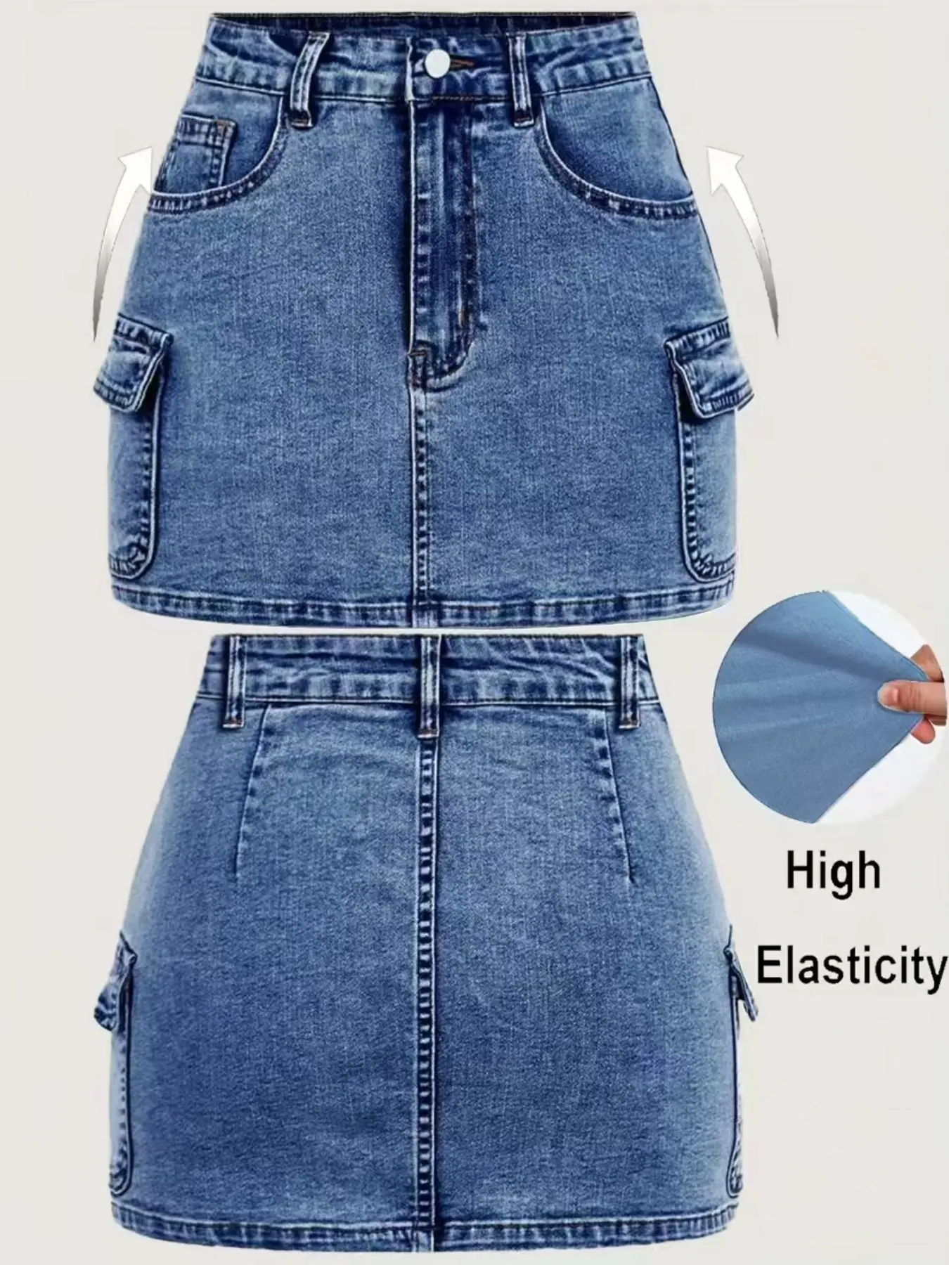 Women's High-Stretch Denim Short Skirt, Casual Workwear-Style Bottoms, Comfortable and Stretchy Design, Perfect for Daily Wear