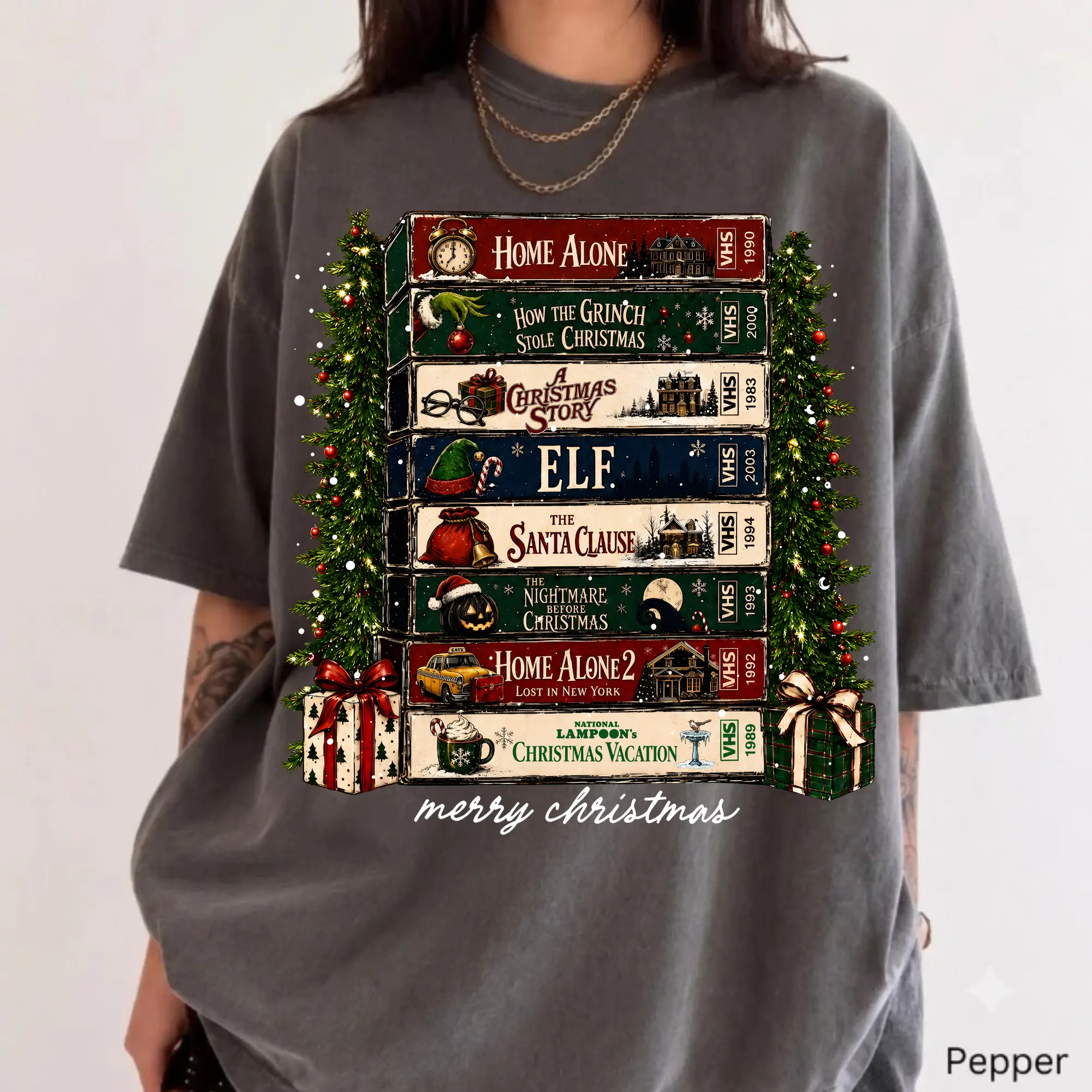 Christmas VHS Movies Comfort Colors Shirt, Retro Holiday Graphic Tee, Vintage Christmas Movie T-Shirt, Cozy Festive Apparel, Funny Christmas Gift