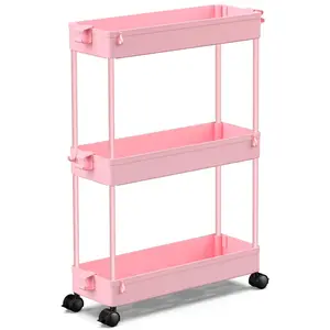 3 Tier Rolling Storage Cart with Wheels, Slim Utility Cart Organizer for Bathroom, Kitchen, Laundry Room, Pantry, Mobile Storage Shelf Rack, Space Saving Narrow Rolling Cart