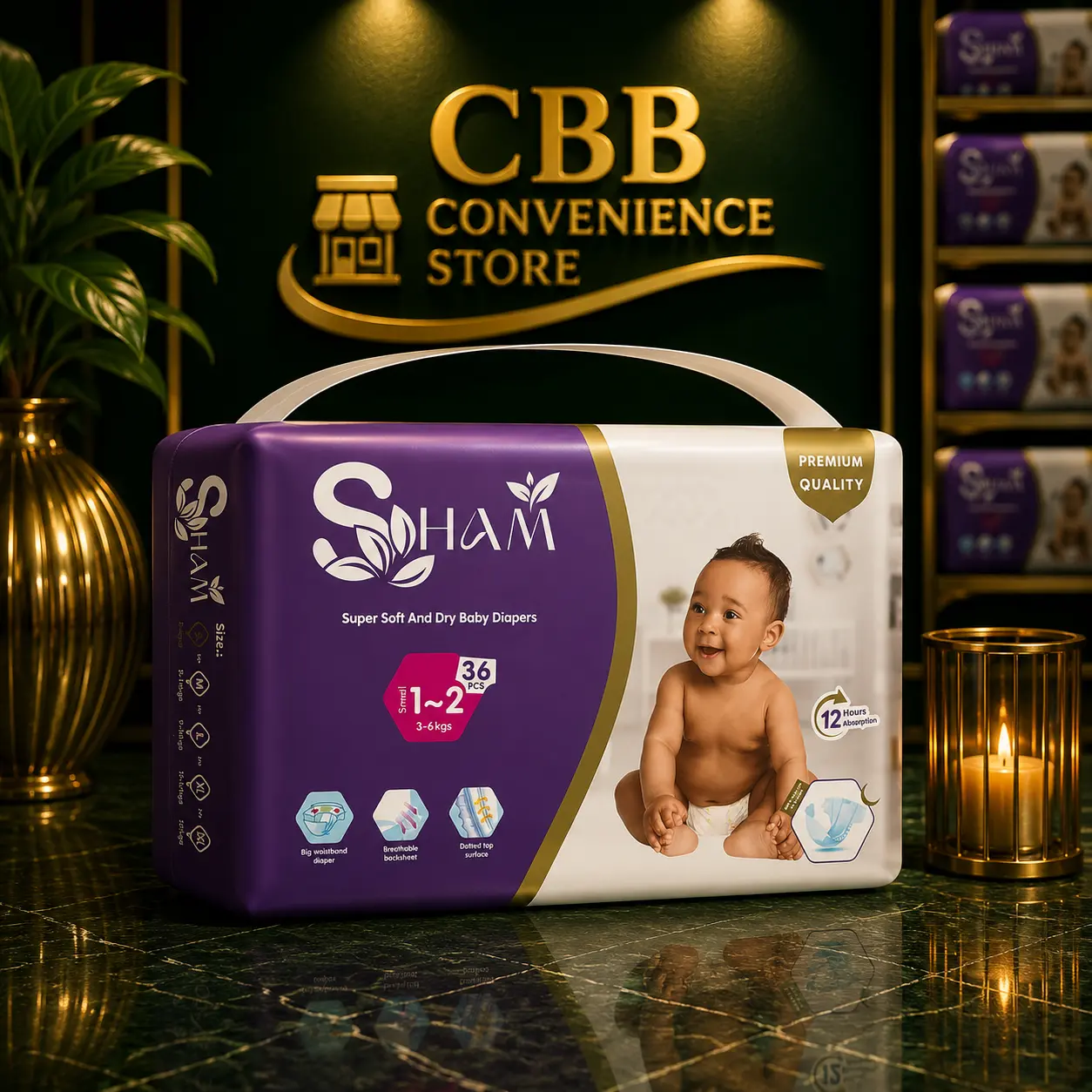 Sham Super Soft Disposable Cotton Nappies - Unisex Newborn Diapers for 0-3 Months (0-5kg), Cellulose Mix Core, Long Absorption, Breathable, Flexible Elastic Waist, Double Layered 3-Dimensional Enclosure, Quick-Drying Baby Diapering Solution