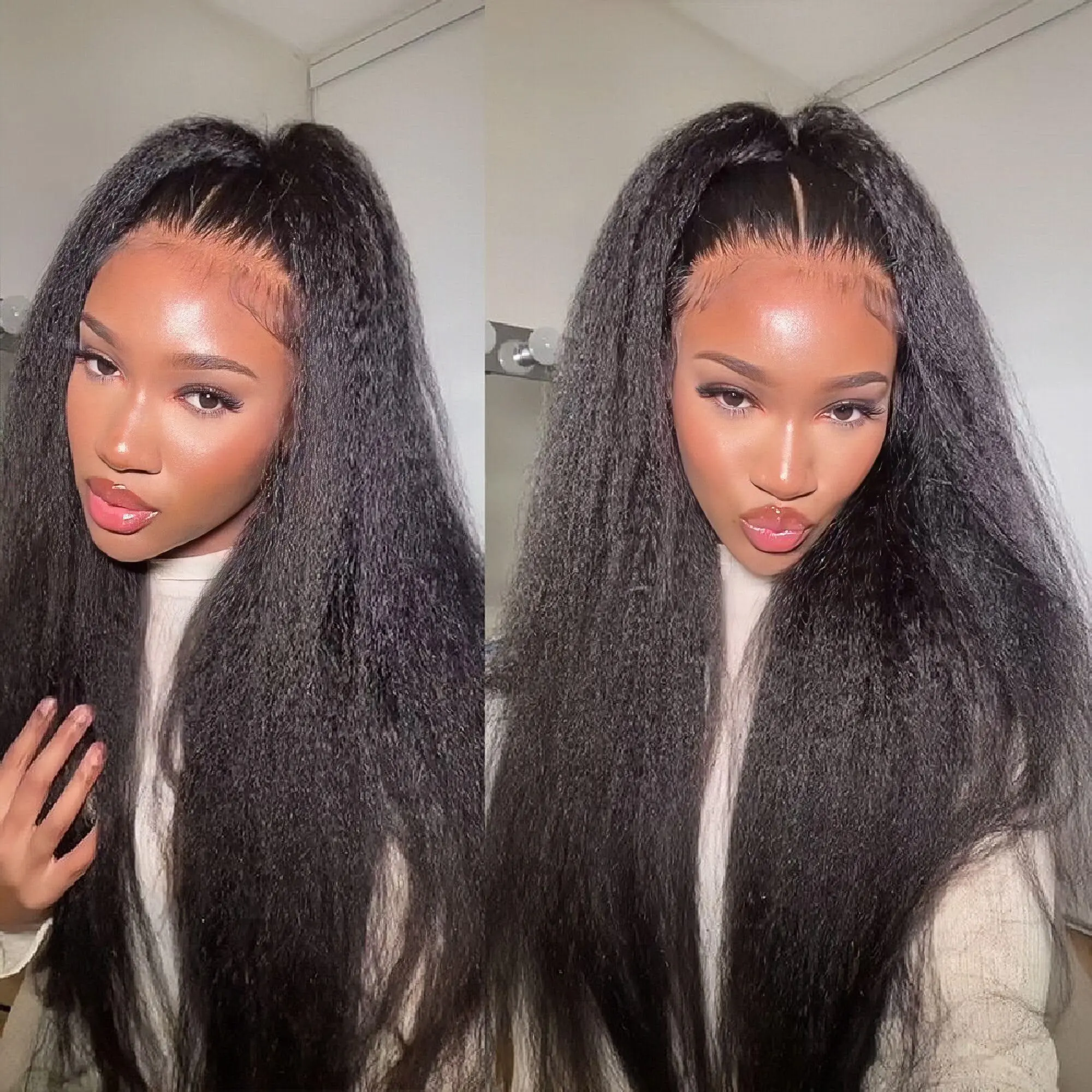 [Clearance Sale] BGMgirl Kinky Straight Pre Bleached Knots 13*4 HD Lace 250% Density Front Wig Pre Plucked Natural Hairline Human Hair Wigs Medium Size Cap #mothersdaygift #SummerVibes
