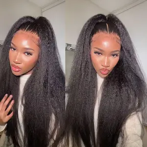[Clearance Sale] BGMgirl Kinky Straight Pre Bleached Knots 13*4 HD Lace 250% Density Front Wig Pre Plucked Natural Hairline Human Hair Wigs Medium Size Cap #mothersdaygift #SummerVibes