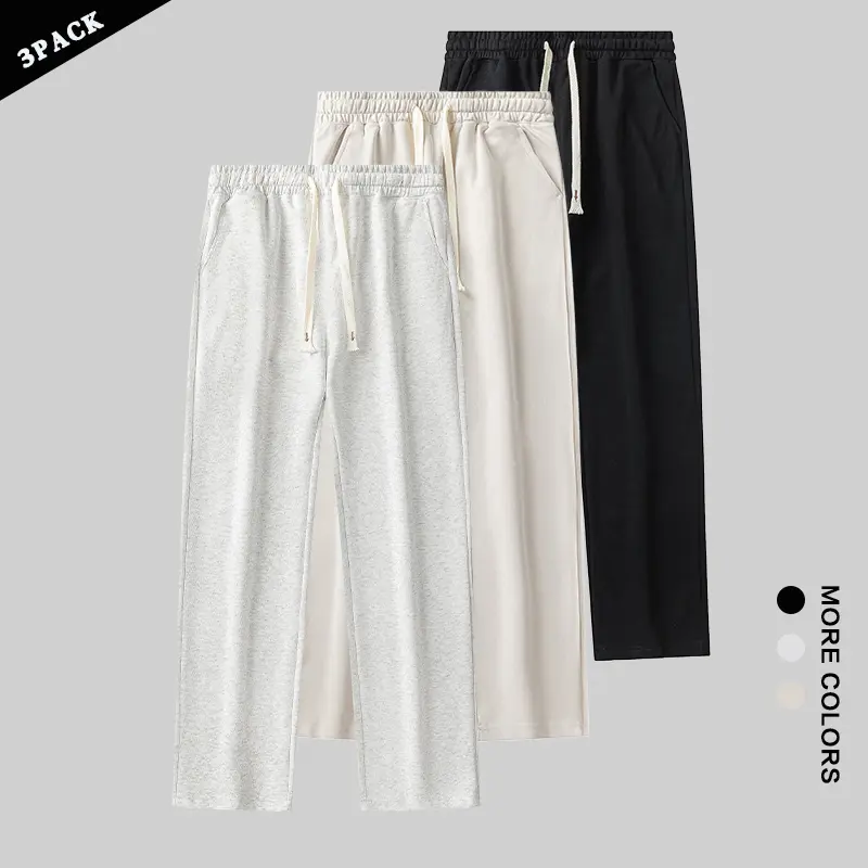 3-pack American basic straight-leg athletic sweatpants with elastic waistband and drawstring design, suitable for commuting, home wear, and casual wear; soft, breathable fabric; available in multiple colors; unisex.