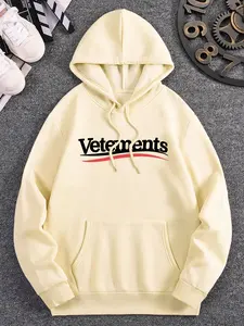 Iconic Logo Statement Men's Hooded Sweatshirt Featuring the Legendary VETEMENTS Brand Font in Stark White with a Signature Red Arc Underline, Complete with Enigmatic 1687 Numerals
