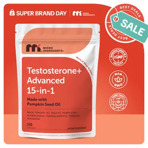 Micro Ingredients Testosterone+ Advanced for Men & Women, 240 Softgels | 15-in-1 Complex with Tongkat Ali, Horny Goat Weed, Shilajit, Maca & Saw Palmetto | Non-GMO
