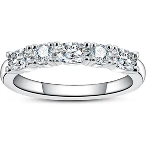 Cubic Zirconia Half Eternity Wedding Band Rings Round/Oval/Cushion Cut 5/6 Stones 5A Grade D Color CZ Stacking Band Engagement Promise Rings for Women