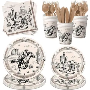 150 count Western Paper Plates and Napkins Set Cowboy Party Decorations  West First Rodeo Birthday Bachelorette Themed Tableware for 25 Guests