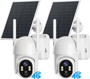 2-Pack Solar LTE Outdoor Security Camera with Solar Panels, 4G LTE Cellular Trail Camera with Night Vision, 360 ° Live Video, PIR Motion Alerts, 2.7K Color, Remote Access for Farm/Jobiste - White/Black