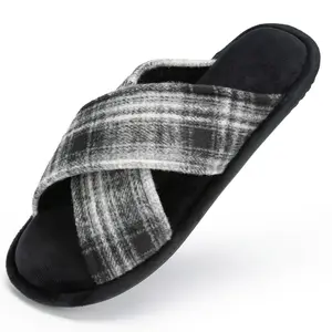 GOEWY Mens Cozy Slippers Cross Band House Slippers with Memory Foam Soft Non-slip Indoor House Shoes Summer Breathable Slipper